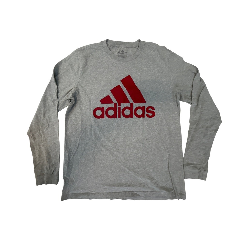 Adidas Amplifier Long Sleeve Tee Mens‎ Large Gray Red Logo Graphic T-Shirt